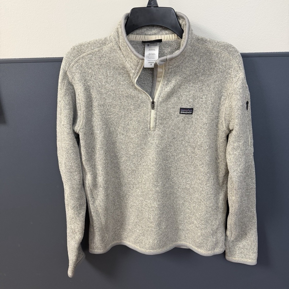 Women's Patagonia Better Sweater Pullover Fleece Sz M Heathered Gray Tan 1/4 Zip